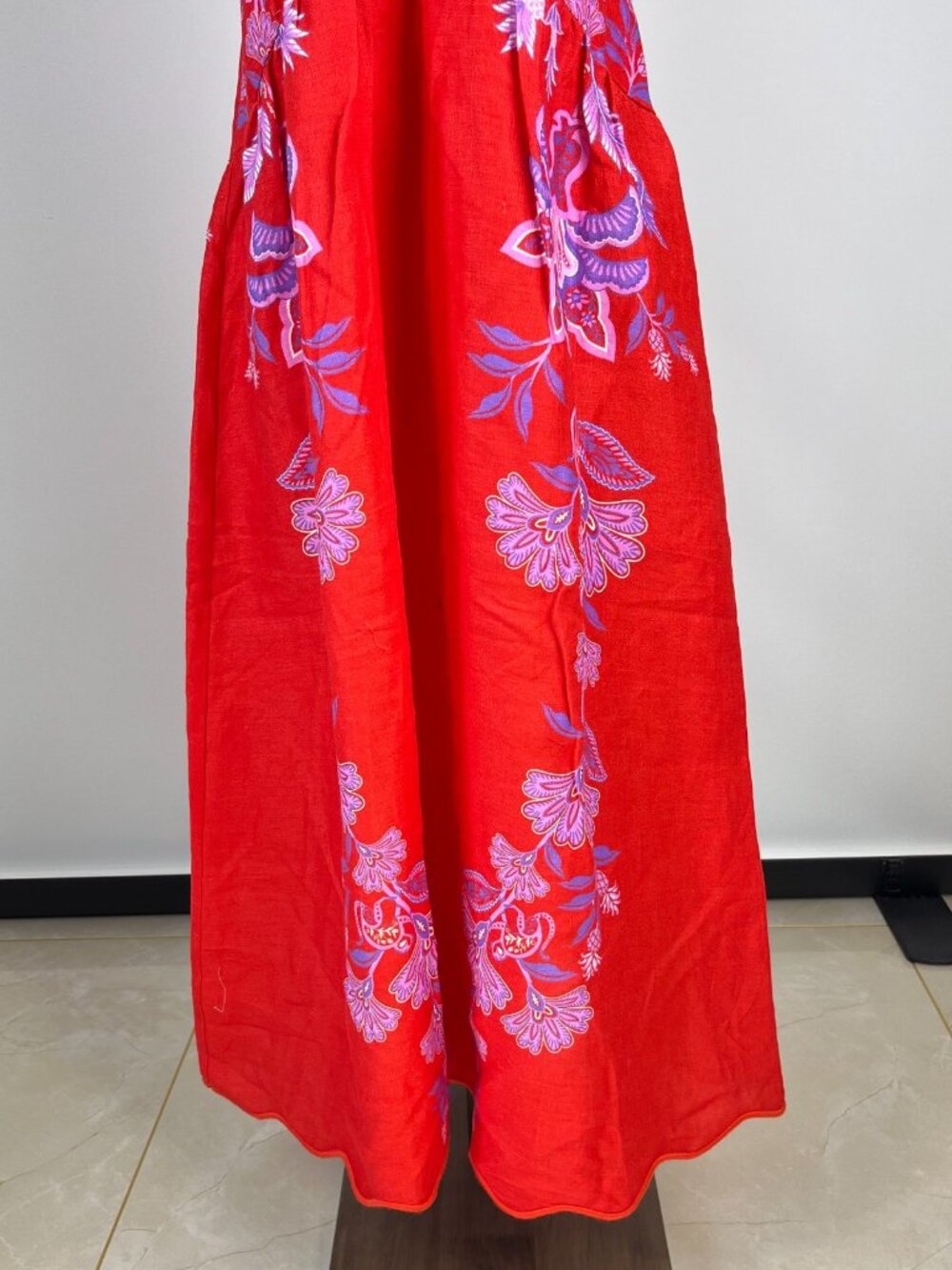NWOT Farm Rio Porcelain Garden Red Linen Midi Dress Size XL - Picture 7 of 11